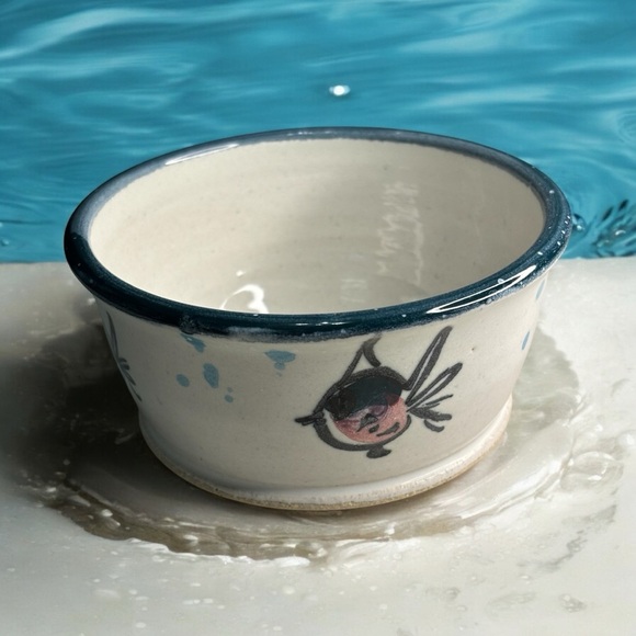 1991 Mississippi Mud Pottery Trinket Dish Cat Bowl Handcrafted Fish & Bubbles - Picture 2 of 8